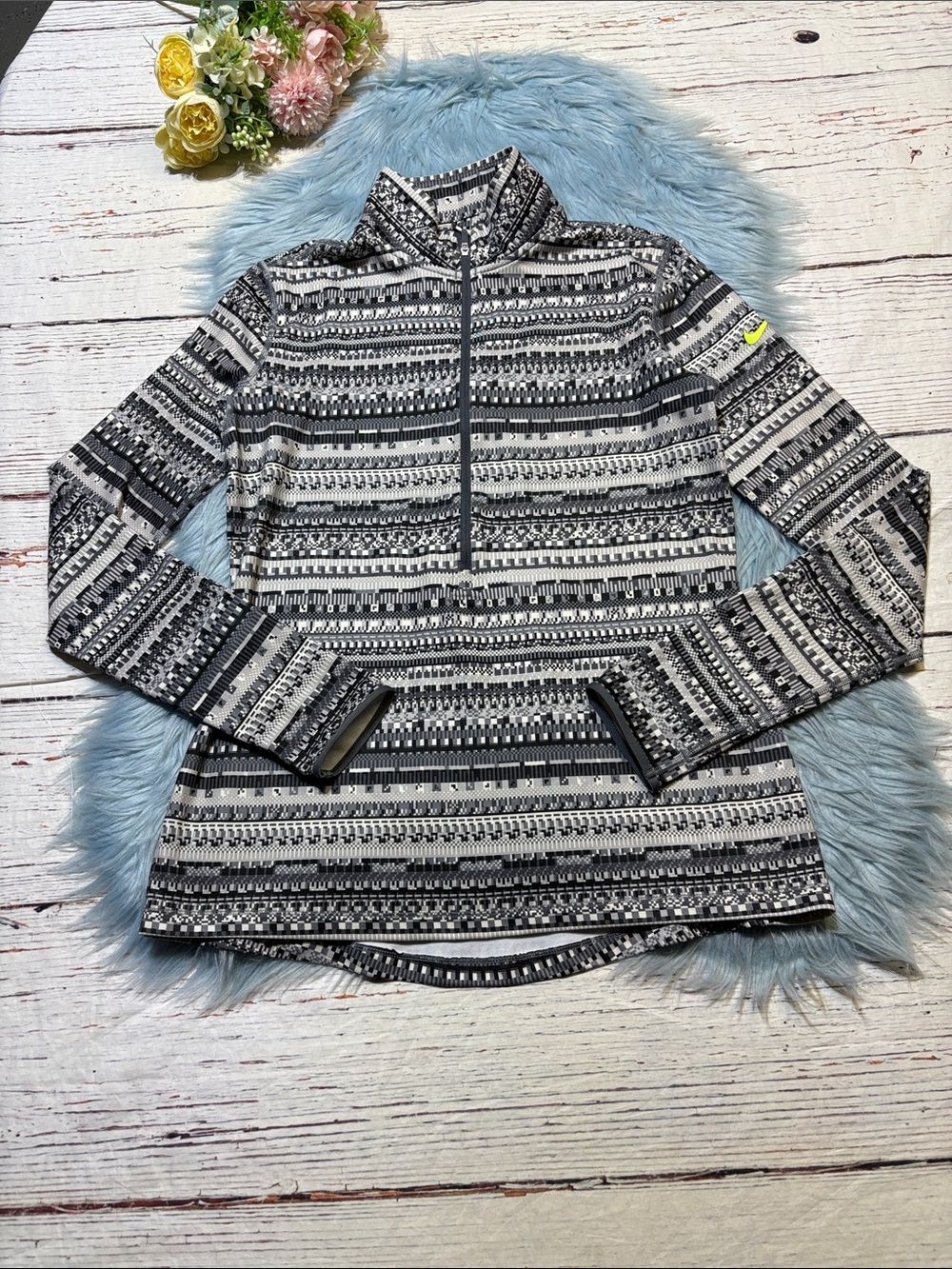 Nike Pro Hyperwarm Fair Isle 1/2 Zip Running Pullover Sz L